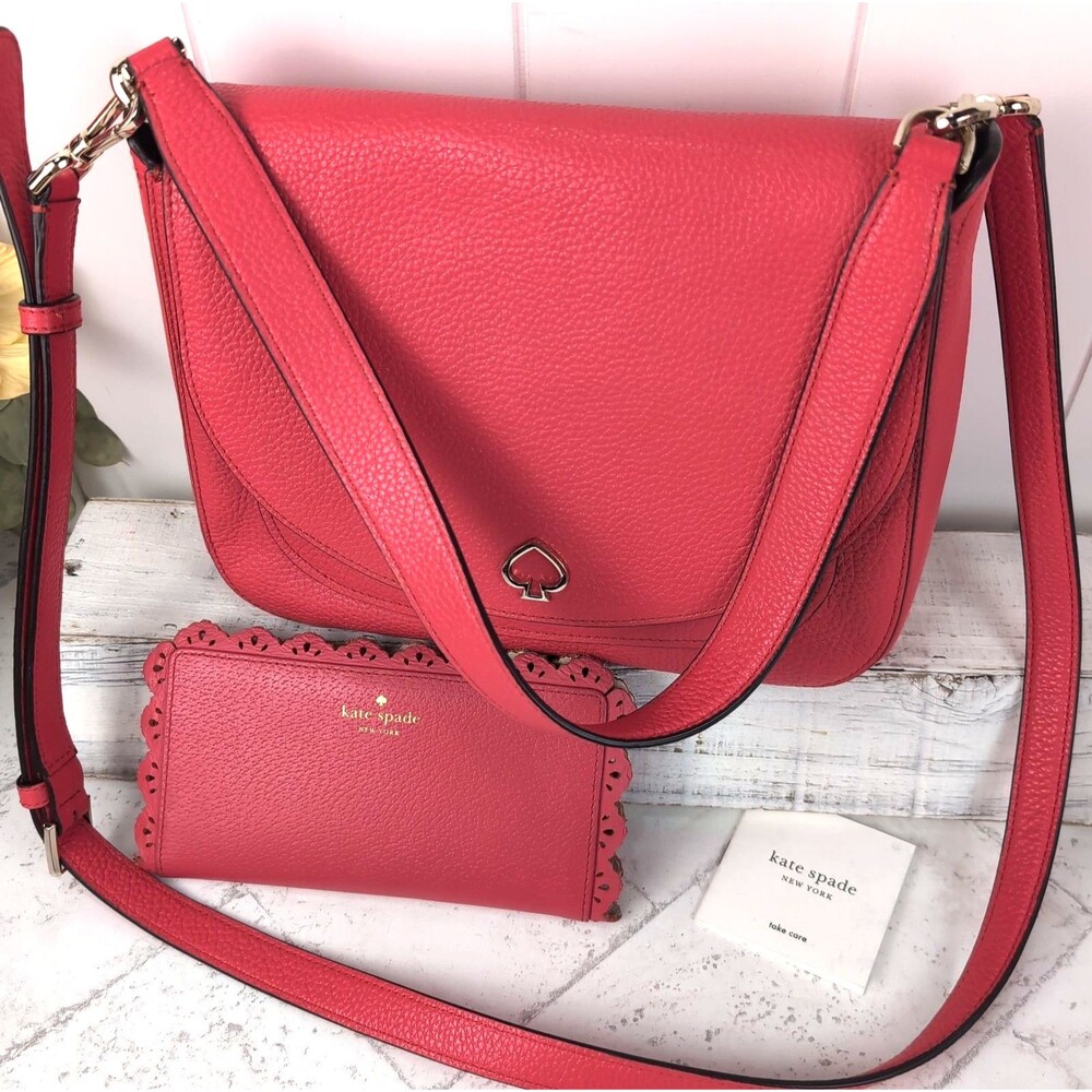 Kate Spade Kailee Medium Flap Shoulder Bag Stoplight Bright Coral w/ Wallet